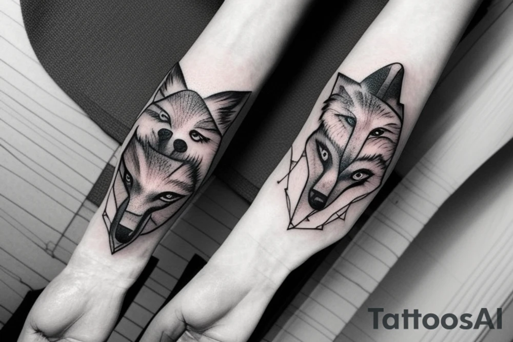 Wolf forest and mountain hand tattoo idea