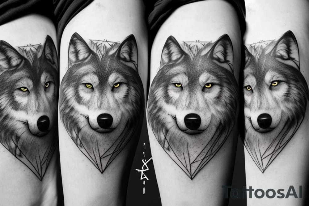 Wolf, beam, forest and mountain tattoo idea