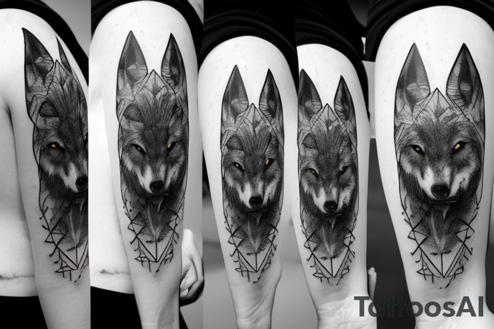 Wolf, beam, forest and mountain tattoo idea