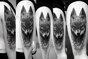 Wolf, beam, forest and mountain tattoo idea