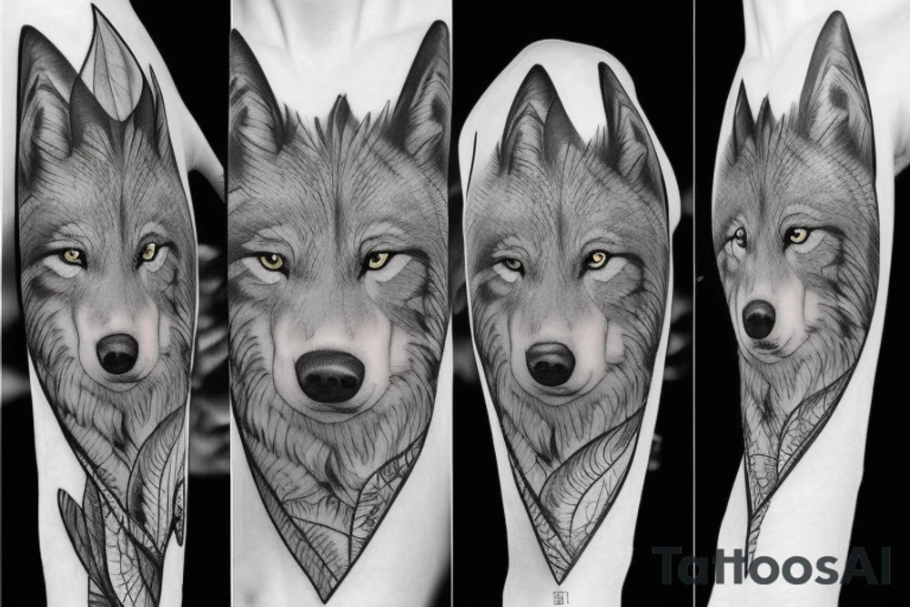 Wolf, forest and mountain tattoo idea