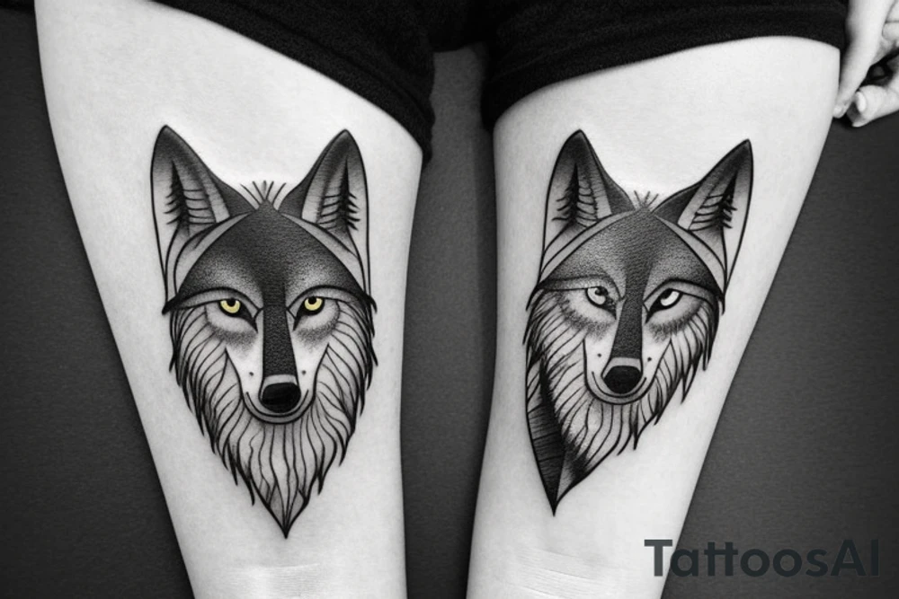 Wolf, forest and mountain tattoo idea
