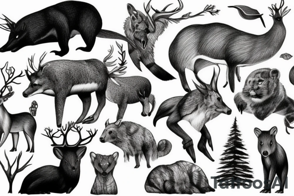 Forest Animals and the Forest tattoo idea
