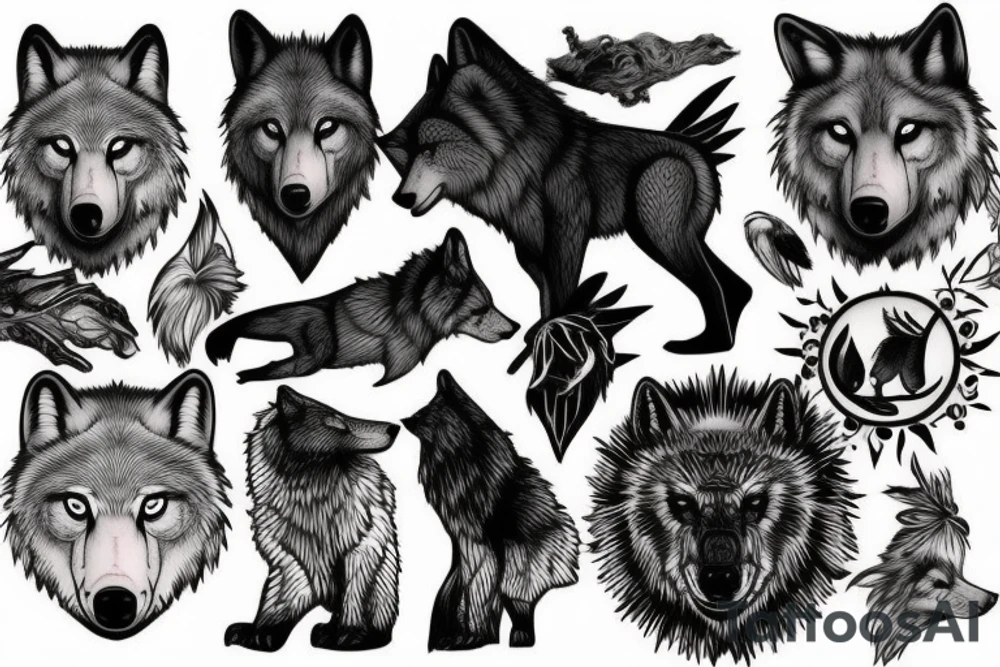 Wolf Bear and Crow tattoo idea