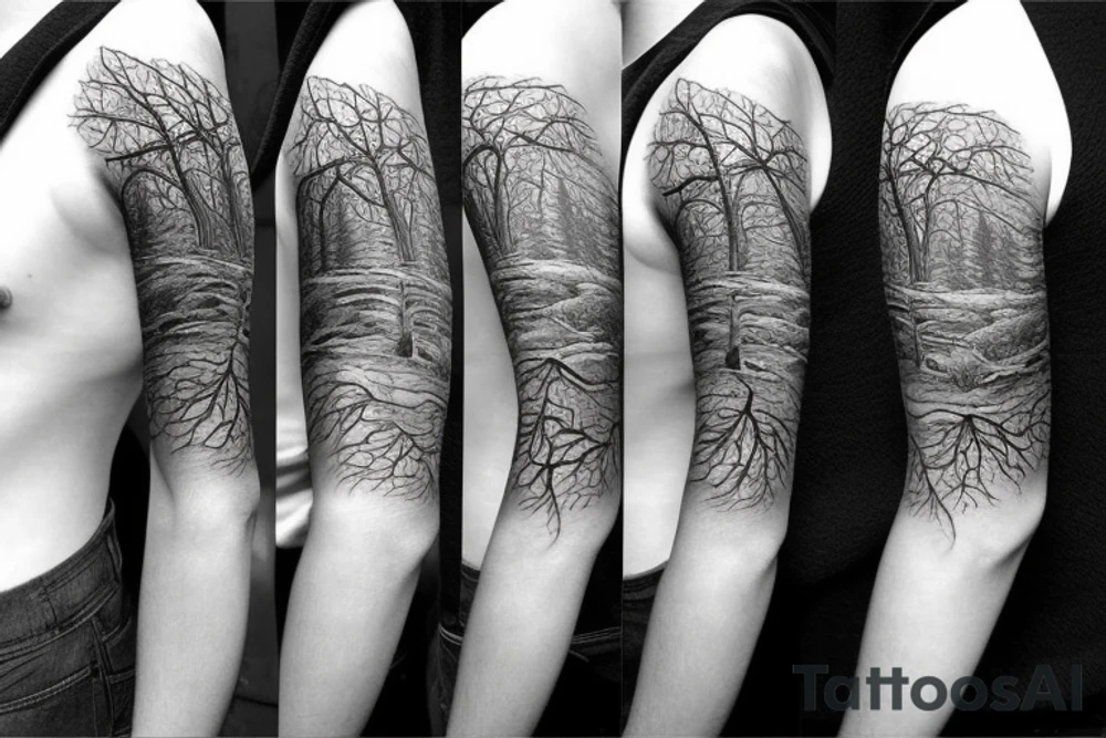 Forest style sleeve tattoo idea