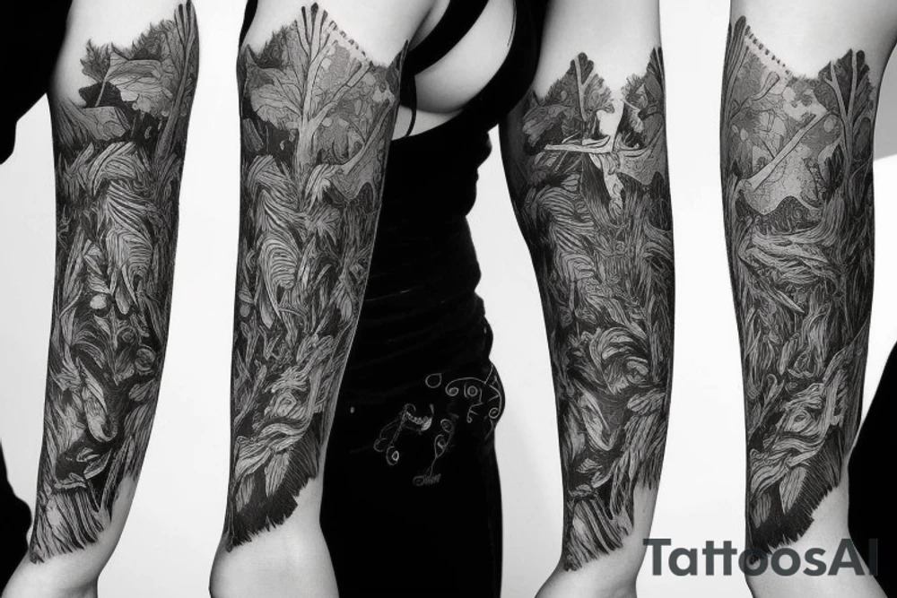 Forest style sleeve tattoo idea