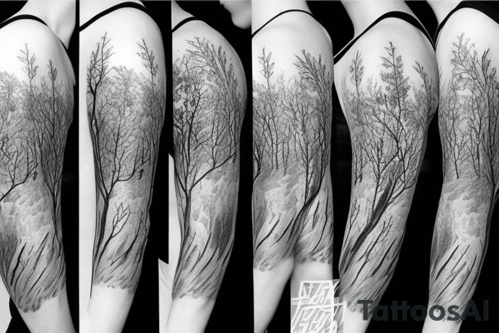 Forest with animal style sleeve tattoo idea