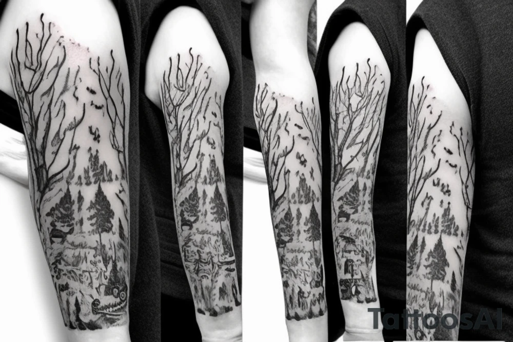 Forest with animal style sleeve tattoo idea