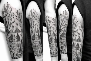 Forest with animal style sleeve tattoo idea