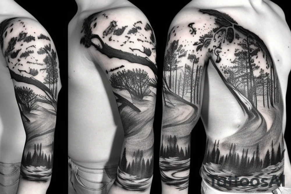 Forest with animal style sleeve tattoo idea