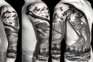 Forest with animal style sleeve tattoo idea