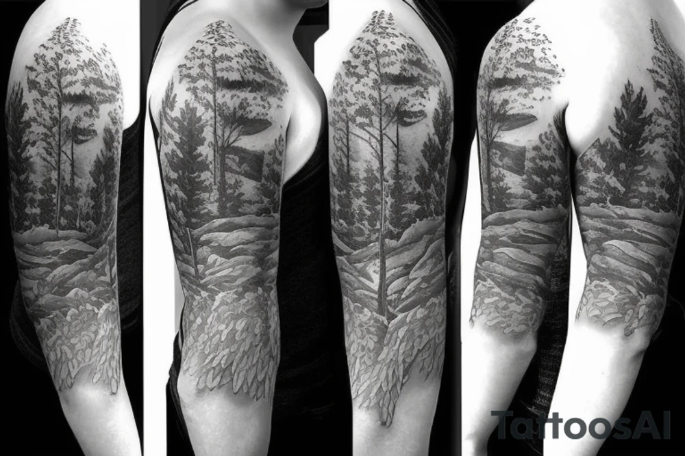 Forest with animal style sleeve tattoo idea
