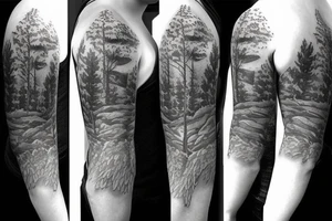 Forest with animal style sleeve tattoo idea
