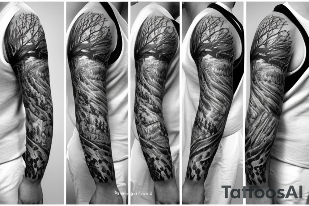 Forest with animal style sleeve tattoo idea