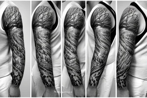 Forest with animal style sleeve tattoo idea