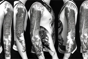 Forest with animal style sleeve tattoo idea