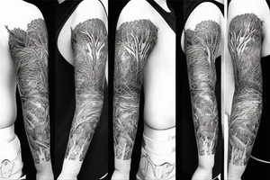 Forest with animal style sleeve tattoo idea