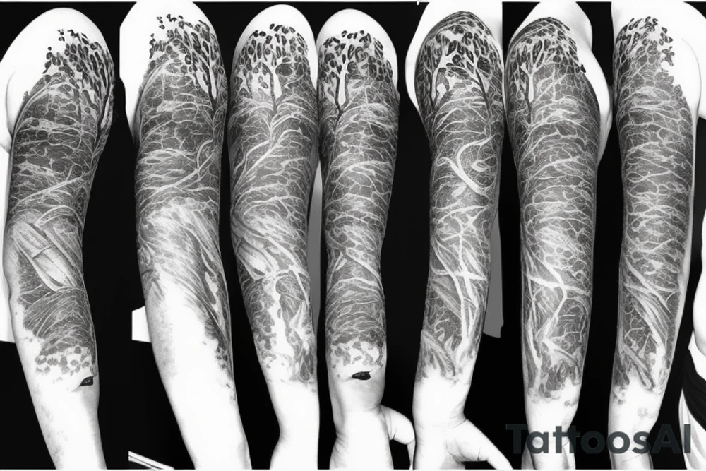 Forest with animal style sleeve tattoo idea