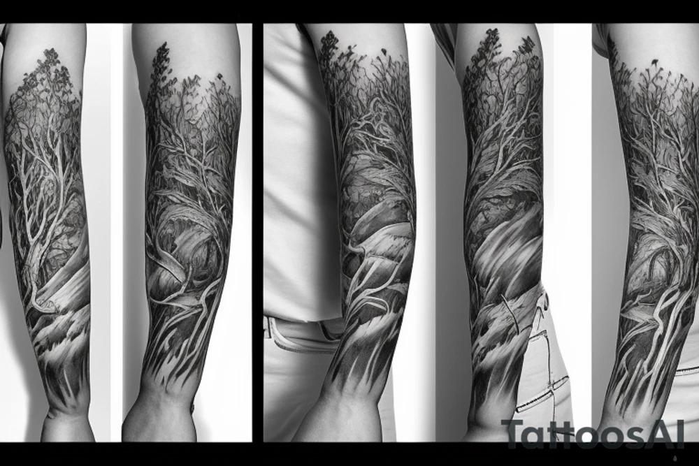 Forest with animal style sleeve tattoo idea