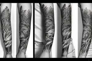 Forest with animal style sleeve tattoo idea