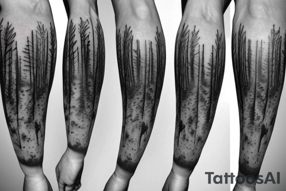 Forest with wolfes style sleeve tattoo idea