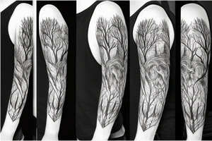 Forest with wolfes style sleeve tattoo idea