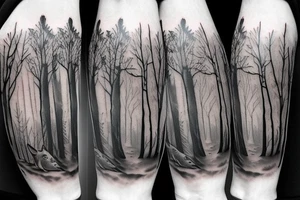 Forest with wolves style sleeve tattoo idea