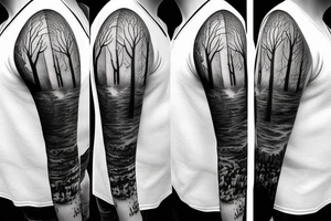 Forest with wolves style sleeve tattoo idea
