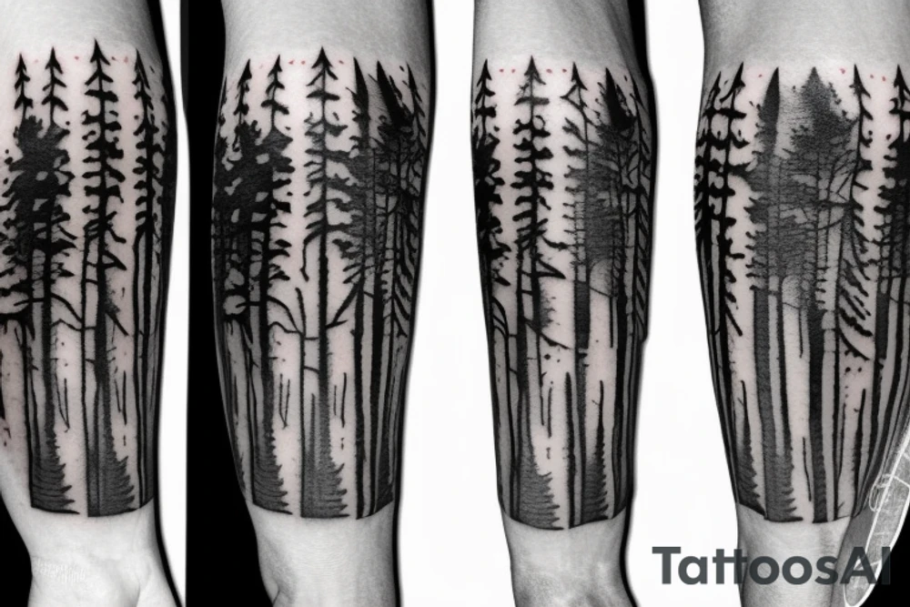 Forest with wolves style sleeve tattoo idea