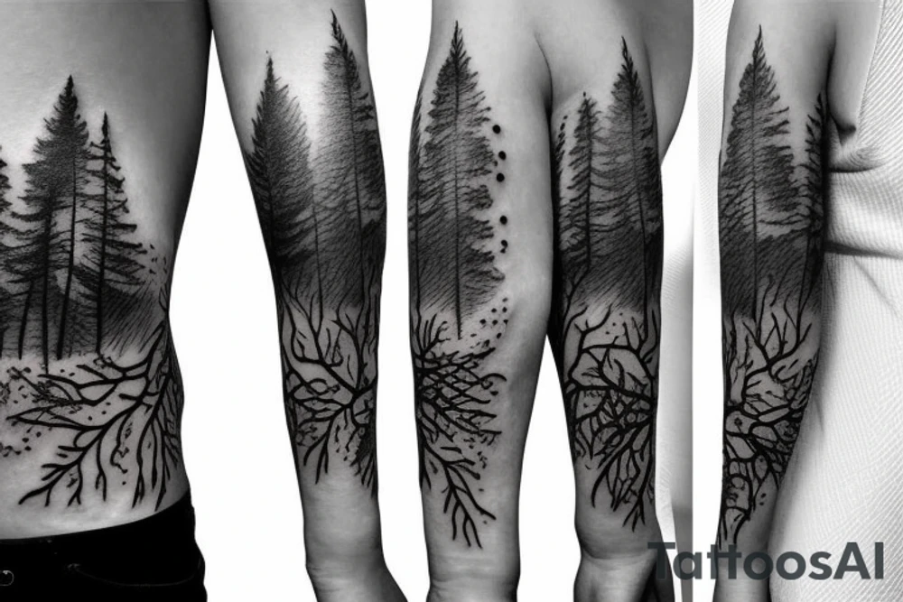 Forest with wolves style sleeve tattoo idea