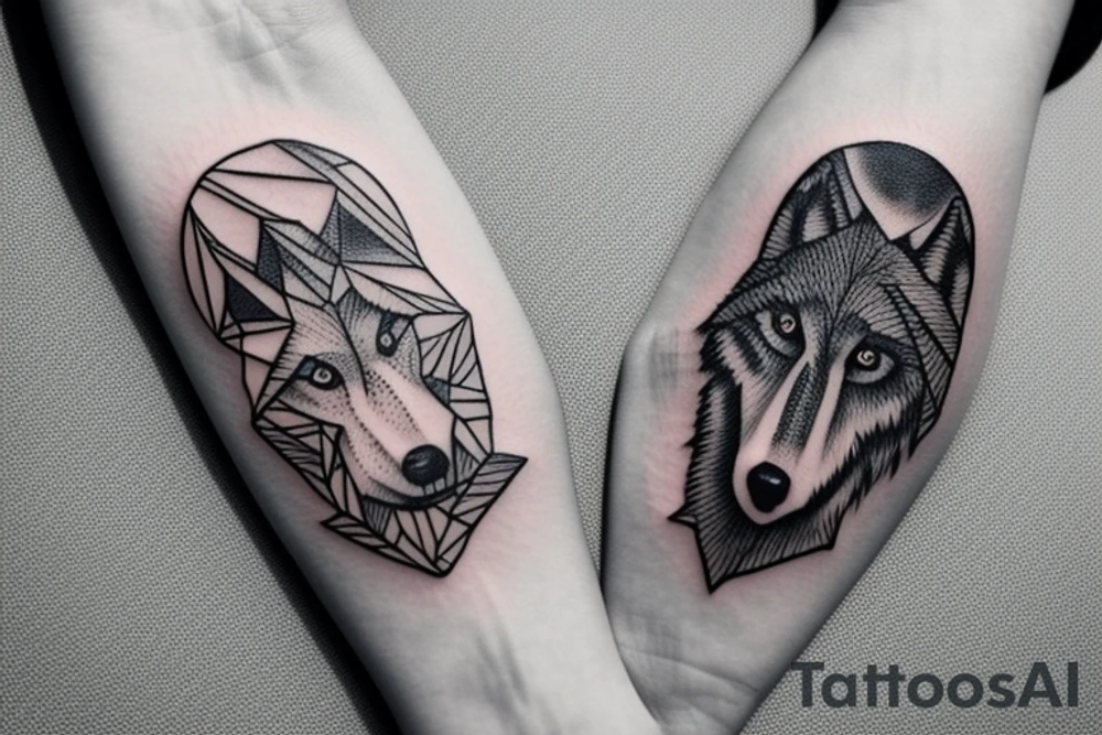 Bottom of the hand forest with a wolf and on top of the hand of the mountain with a bear tattoo idea