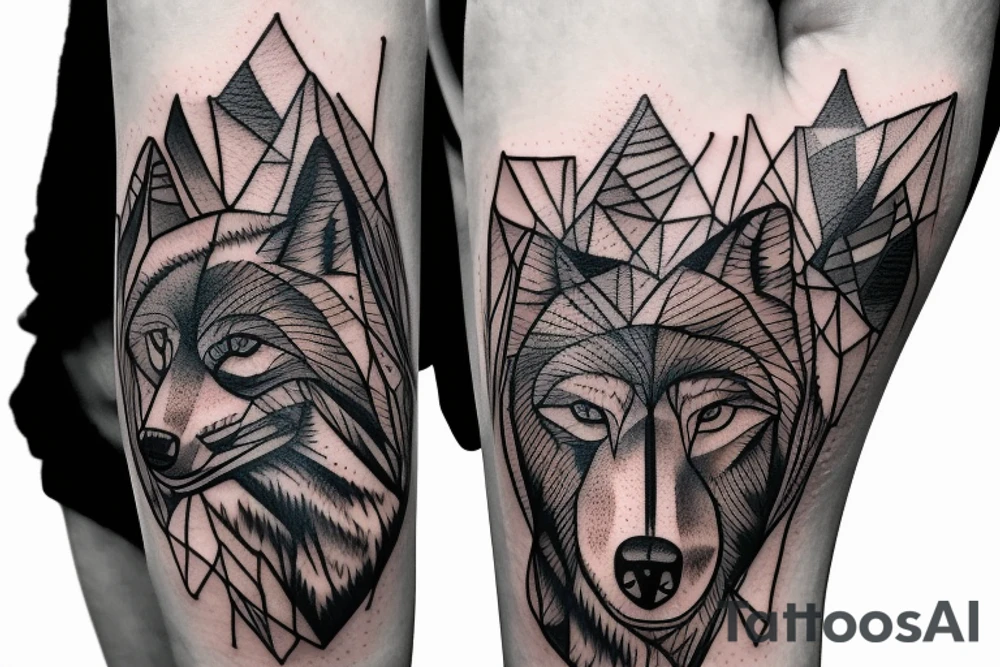 Bottom of the hand forest with a wolf and on top of the hand of the mountain with a bear tattoo idea