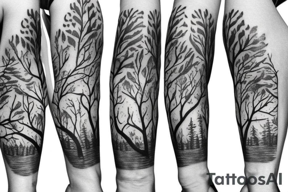 Sleeve in a forest theme tattoo idea