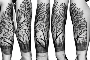 Sleeve in a forest theme tattoo idea