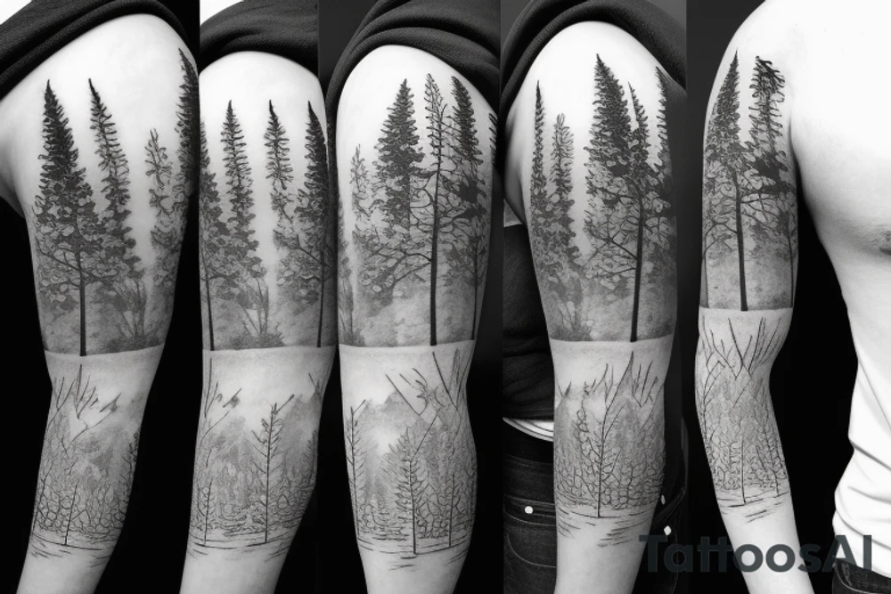 Sleeve in a forest theme tattoo idea