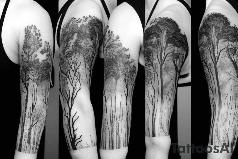 Sleeve in a forest theme tattoo idea