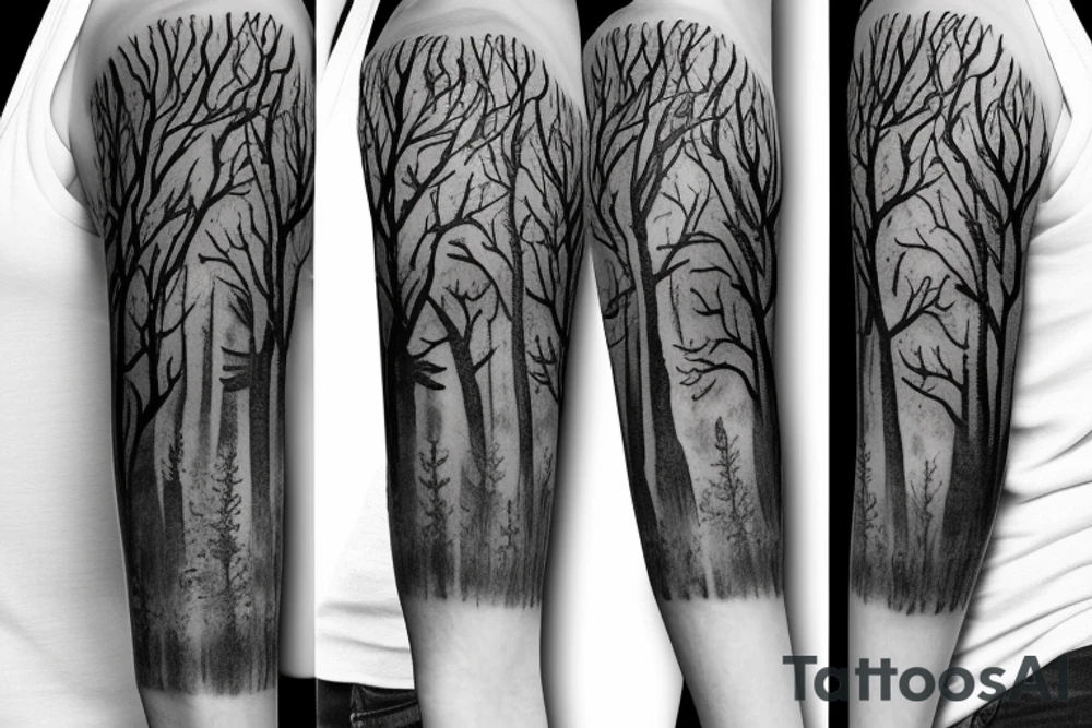 Sleeve in a forest theme tattoo idea