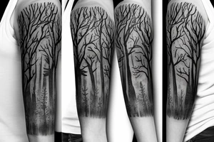 Sleeve in a forest theme tattoo idea