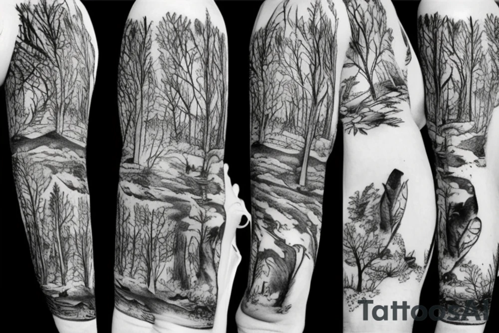 Sleeve in a forest theme tattoo idea