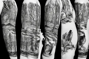 Sleeve in a forest theme tattoo idea