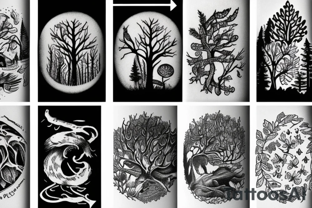 Sleeve in a forest theme tattoo idea