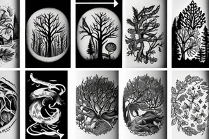 Sleeve in a forest theme tattoo idea