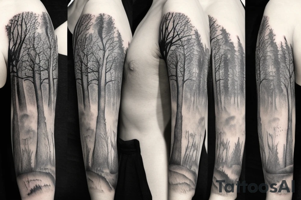 Sleeve in a forest theme tattoo idea