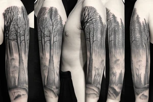Sleeve in a forest theme tattoo idea