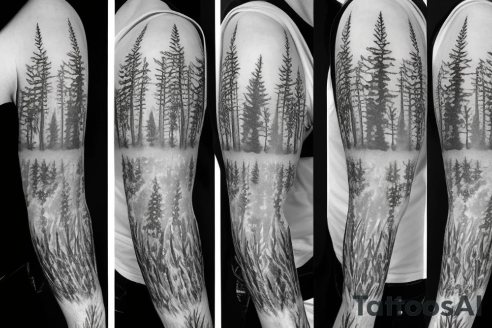 Sleeve in a forest theme tattoo idea