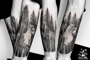 Arm with animals, forest, mountains tattoo idea