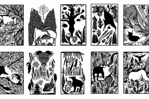 Arm with animals, forest, mountains tattoo idea