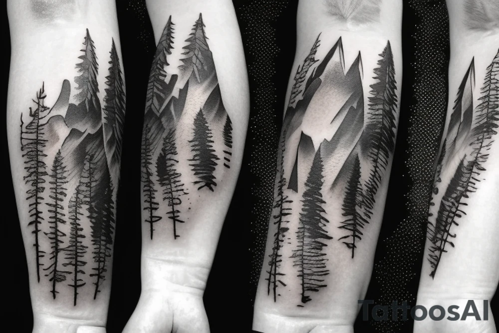 Arm with animals, forest, mountains tattoo idea