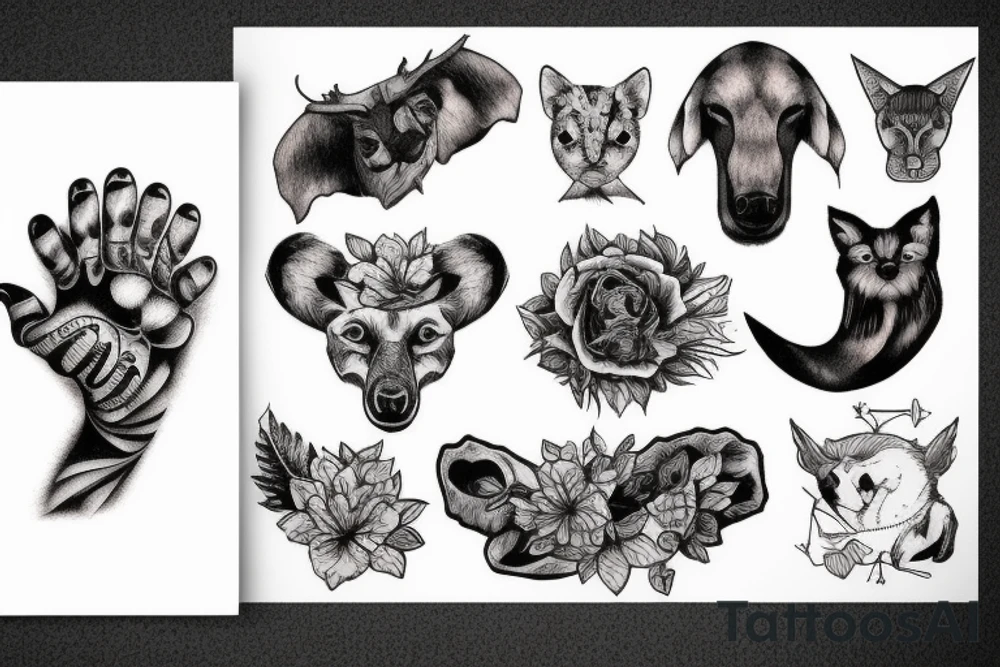 Arm with animals, forest, mountains tattoo idea