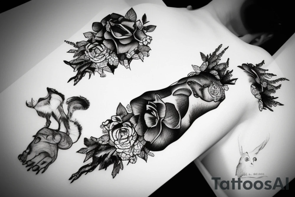 Arm with animals, forest, mountains tattoo idea